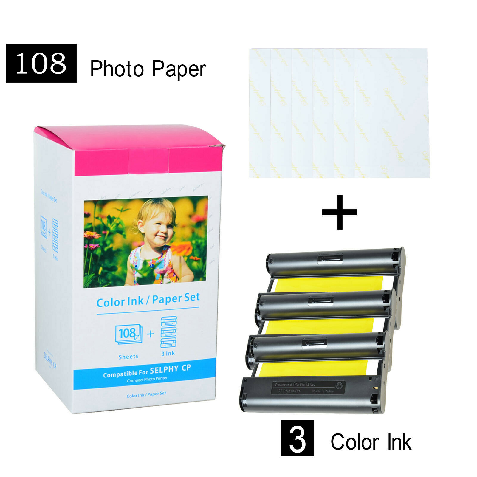 Compatible KP-108IN KP-36IP Color Ink Photo Paper Set 4"X6" for Canon Selphy 4X6