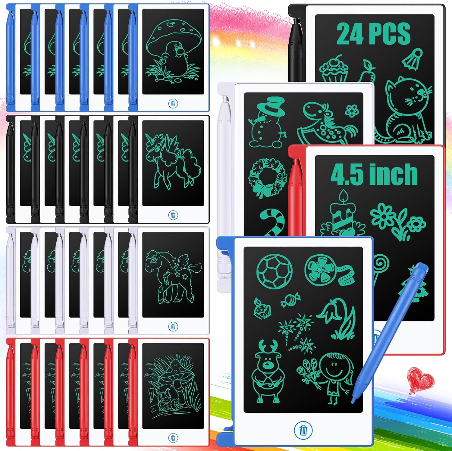 24 Pcs Mini LCD Writing Tablet 4.5 Inch, White - Erasable Boards for Kids