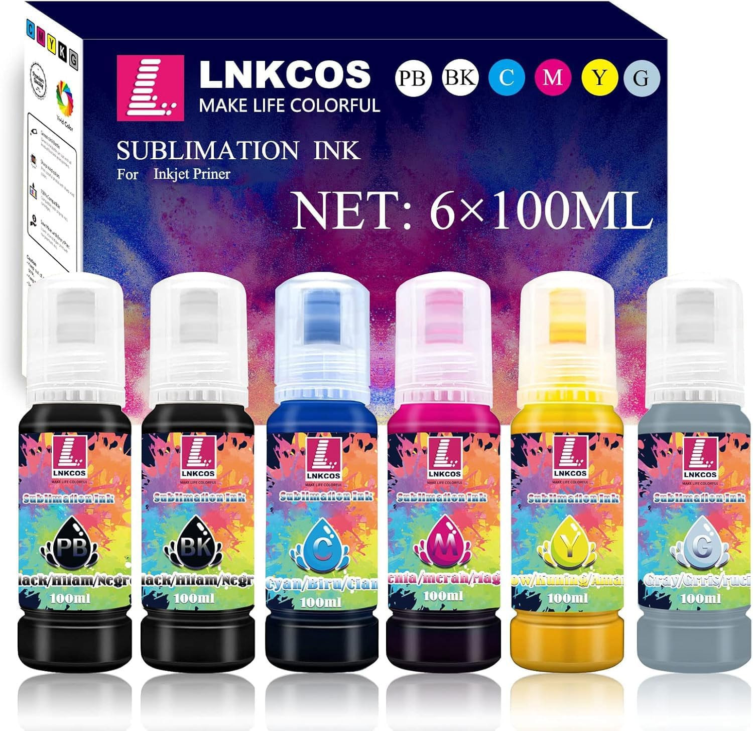 600ML Sublimation Ink for ET-8500 ET-8550 Wide-Format Supertank Printers (6 Colo
