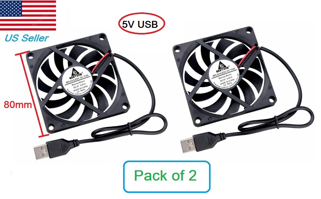 2pcs 5V USB 80mmx10mm Gdstime 8010s DC Brushless Cooling Industrial  Fan 8010