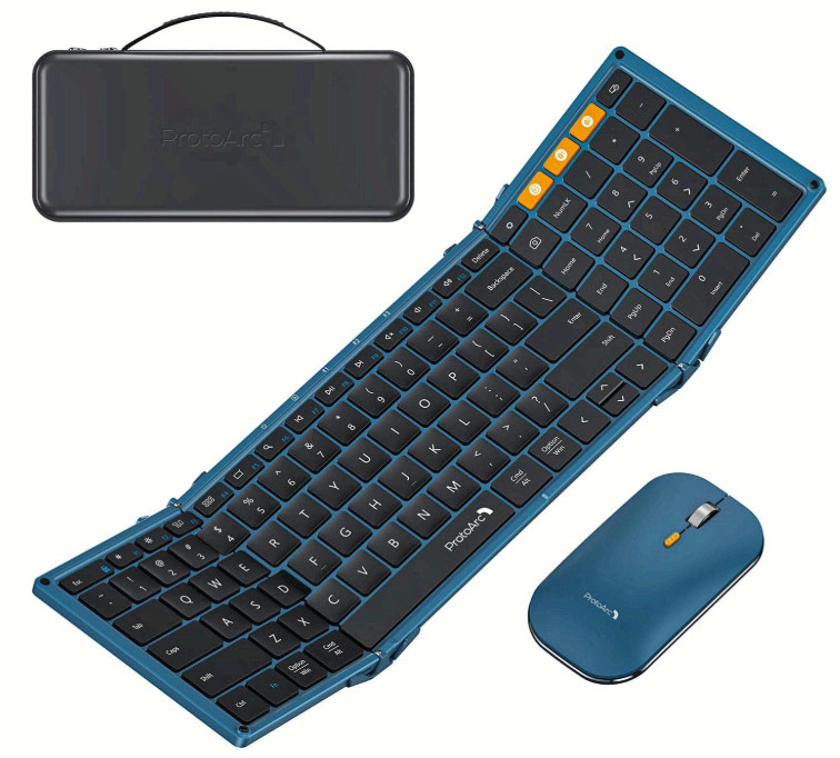 XKM01 Foldable Keyboard Mouse Combo Blue BT/2.4G Travel Case Phone Stand 105-Key