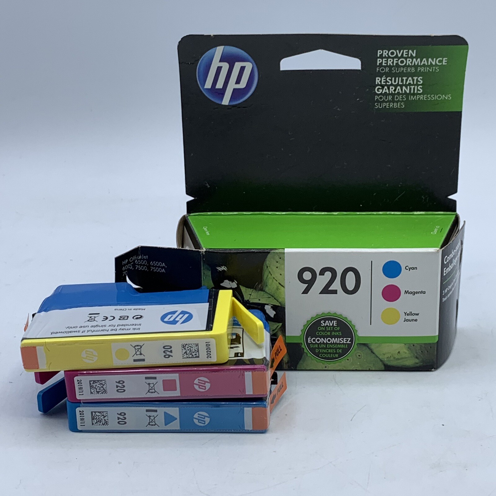 Genuine HP 920 OEM Tri-Color Ink Cartridges Cyan Magenta Yellow EXP 11/2019 NEW