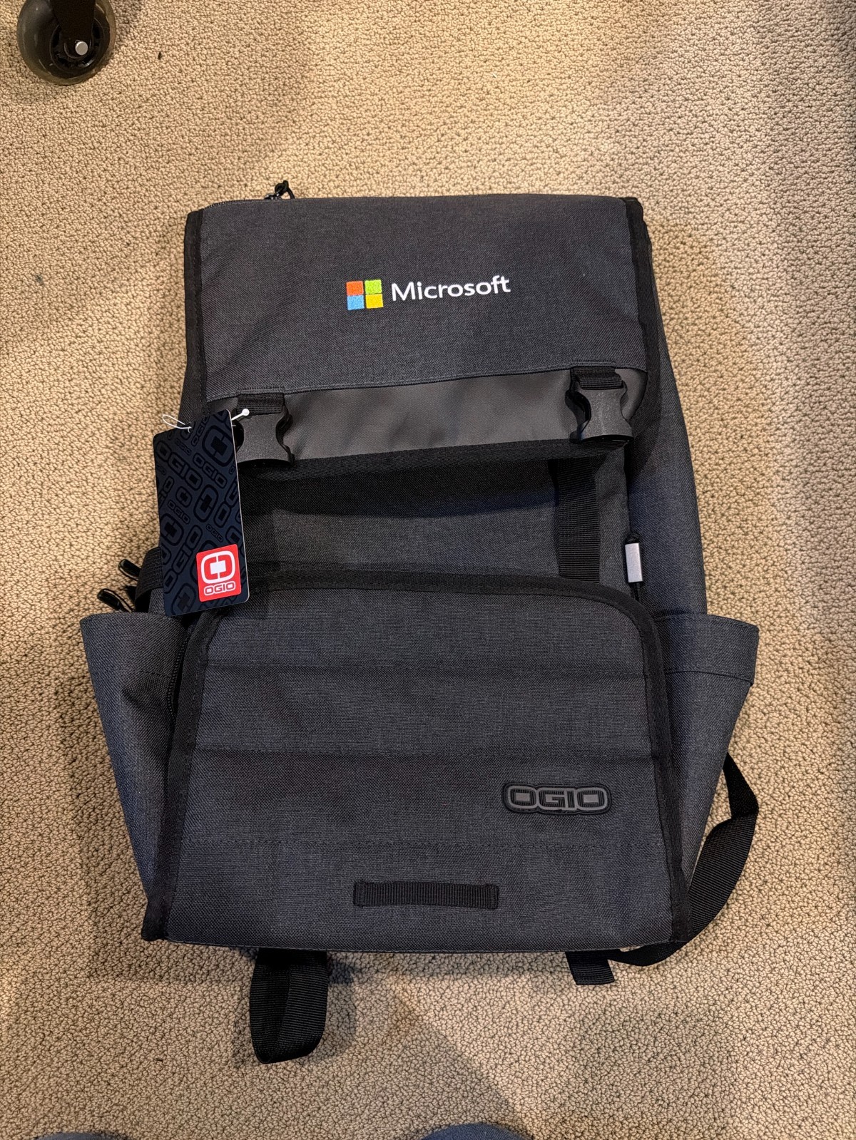 NWT OGIO Microsoft Embroidered Rucksack Laptop Backpack Dark Gray Flap Top New