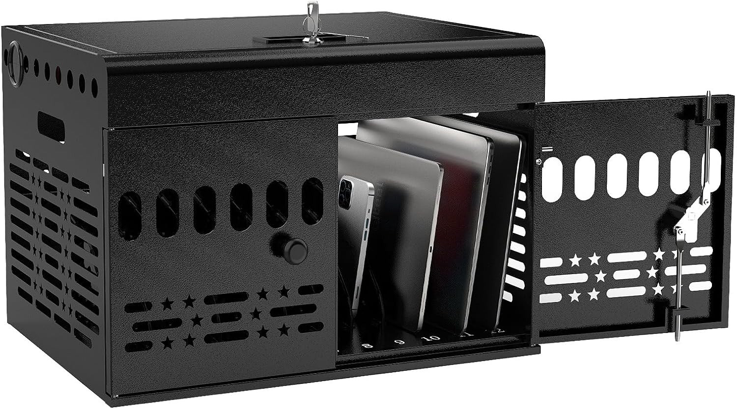 Meteteel 12 Device Tablet Charging Station Lock Box for Chromebook Black | Fully