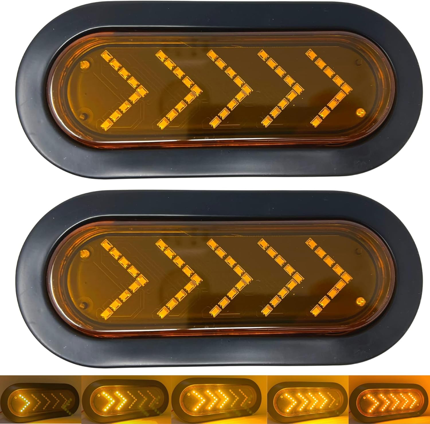 6 Inch Amber 45 LED Sequential Arrow Pointing Turn Trailer Tail Light Oval Semi