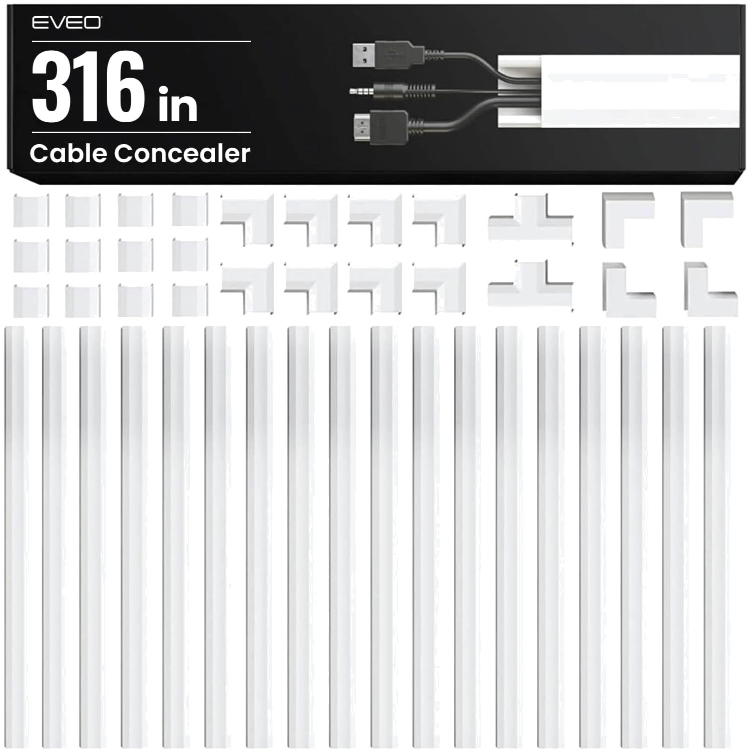 Versatile 306" Cable Management System - 20-piece Cord Hider for Every Room