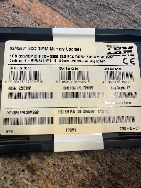 IBM Server Memory - 39M5861 1GB (2x512MB) PC2 - 5300 CL5 ECC DDR2 SDRAM