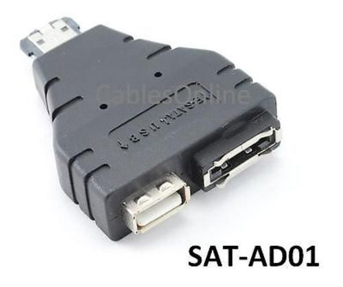 eSATAp (Power over eSATA) Male to USB-A Female / eSATA Female Adapter, SAT-AD01