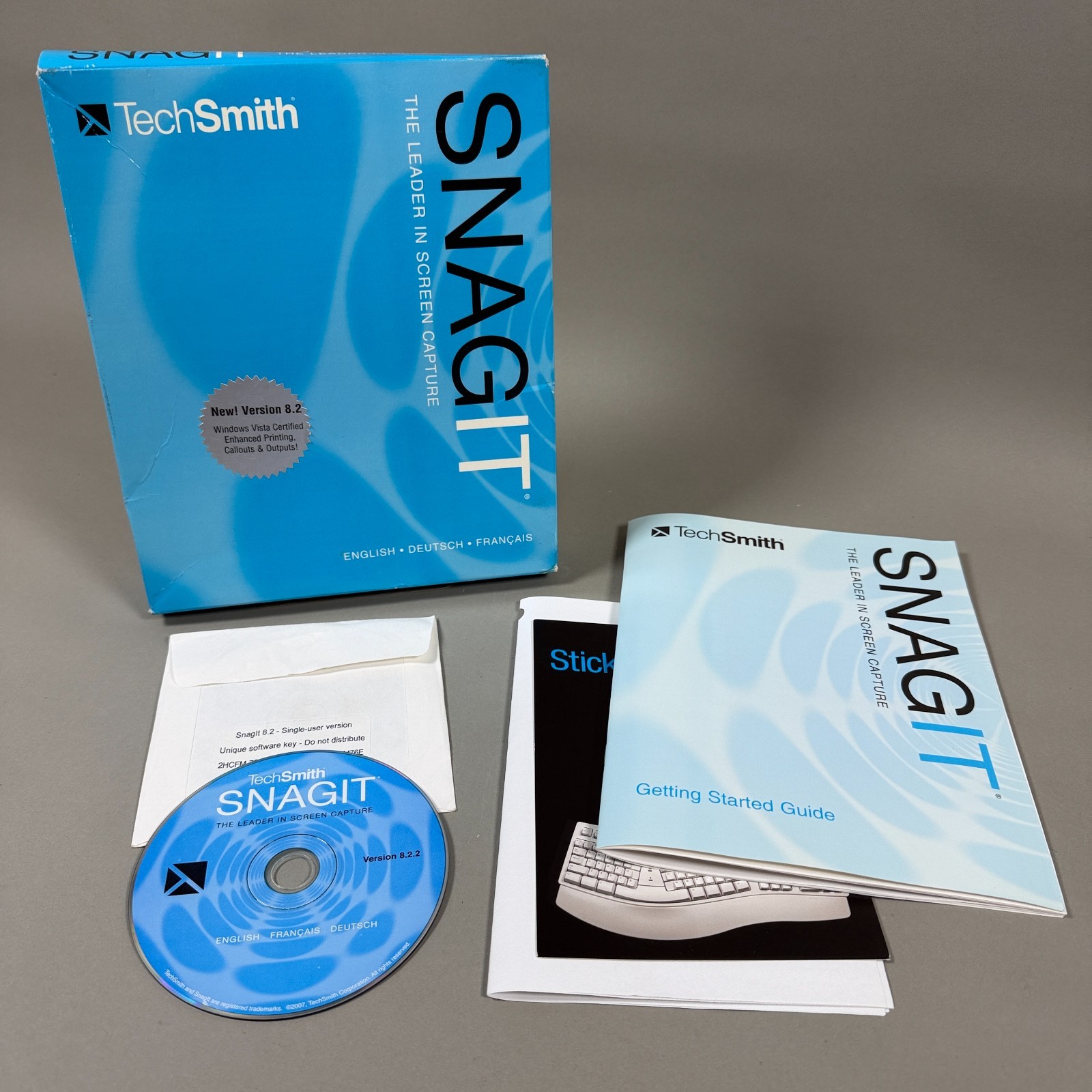 TechSmith Snagit 8.2.2 Screen Capture Windows CD Box Manual Product Key 2007