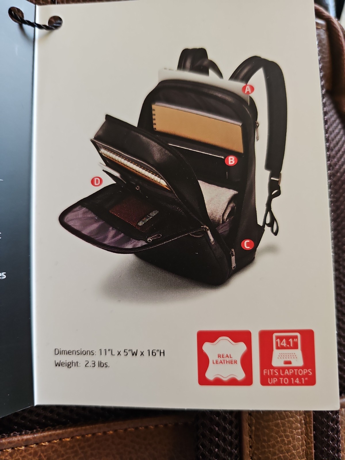 Samsonite Classic Leather Slim Backpack for 14.1" Laptop – Cognac (126036-1221)