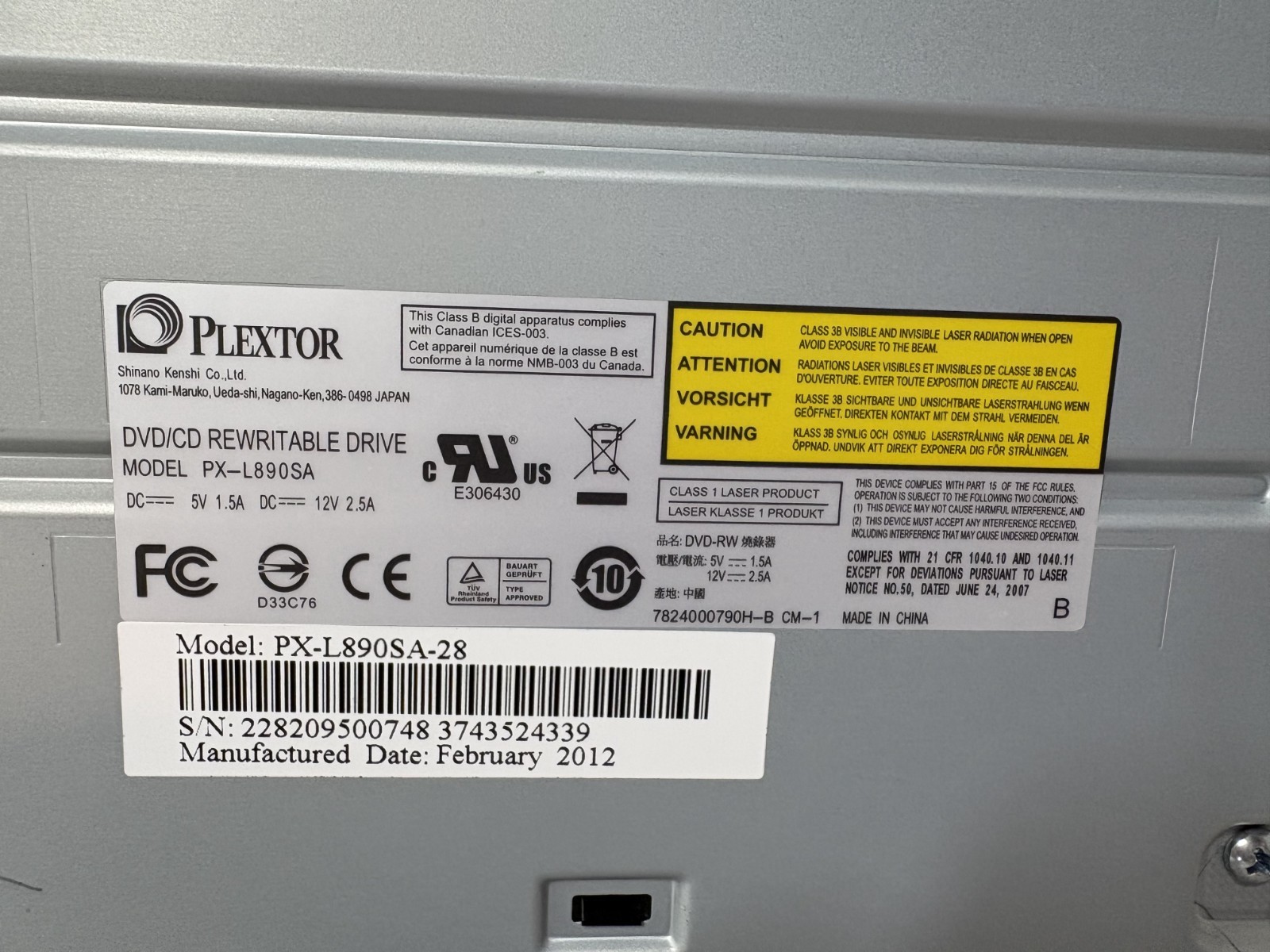 Plextor DVD/CD Rewritable Drive Model PX-L890SA-28 New with Disc Vintage