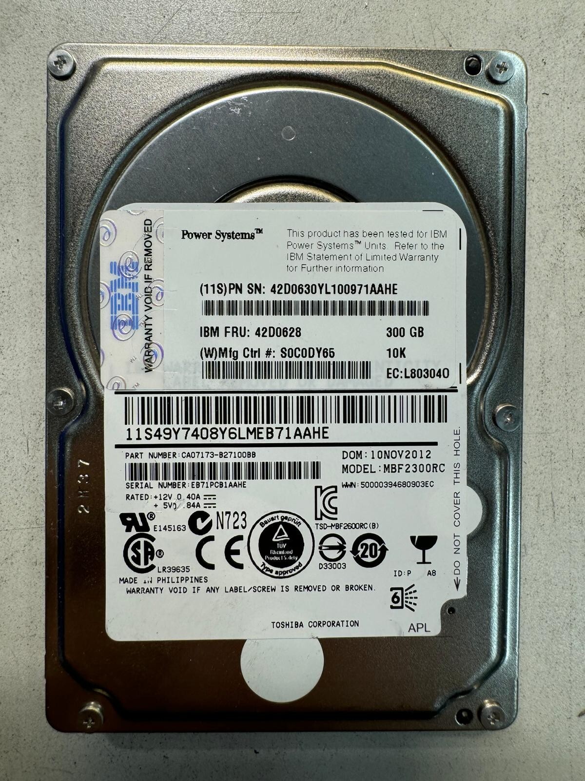 IBM 42D0628 42D0630 300GB 10K RPM 6Gb/s SAS SFF POWER SYSTEMS 2.5" HDD