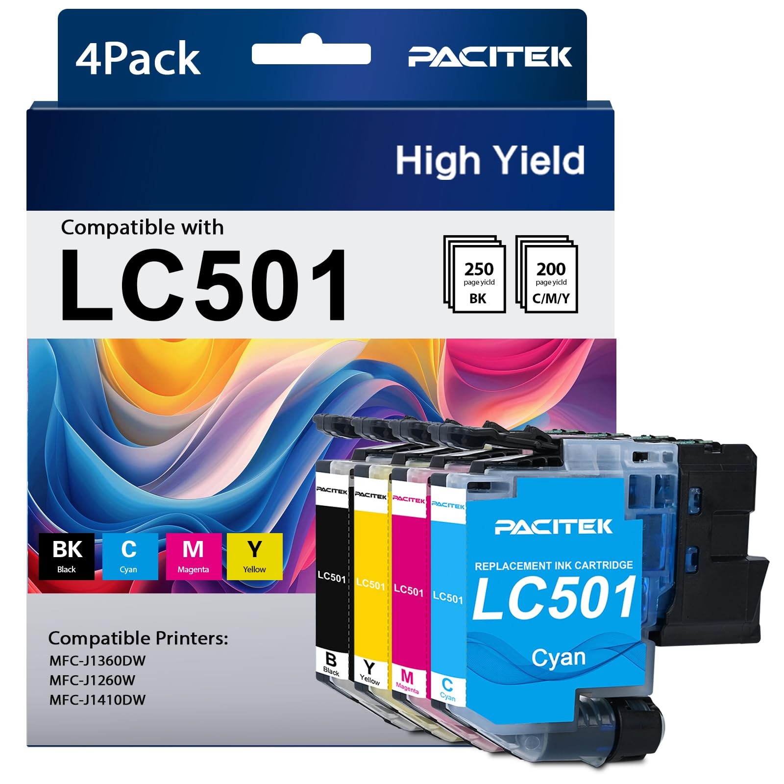 PACITEK LC501 Ink Cartridges Replacement for Brother LC501 XL Ink Cartridges