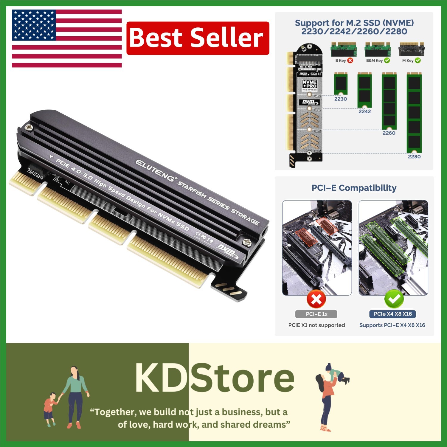 High-Speed NVMe PCIe 4.0 M.2 to PCIe Adapter with Heat Sink