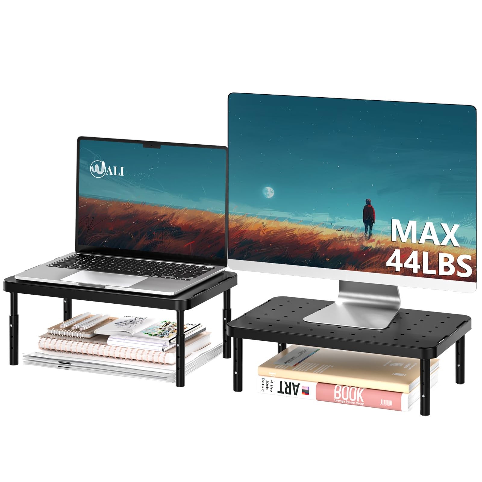 WALI Computer Monitor Stand for Desk, Adjustable Laptop 14.6"L * 9.3"W, Black