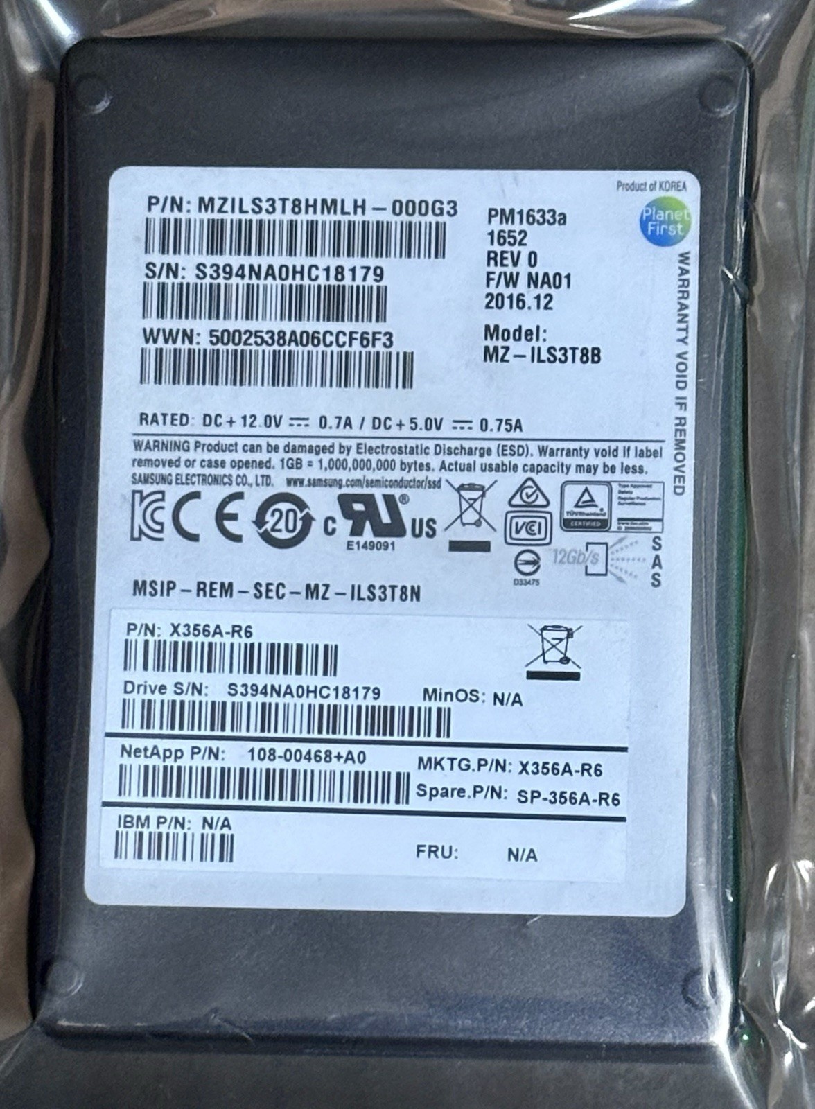 X356A-R6 NetApp 3.84TB SAS 12Gbps 2.5in Enterprise SSD MZ-ILS3T8B