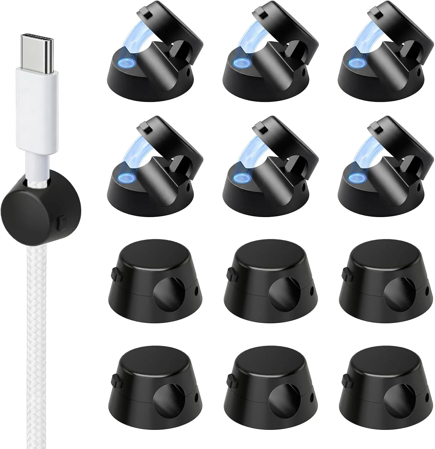 Mini Magnetic Cable Clips, 12 Pack Self Adhesive Cord Holder Black