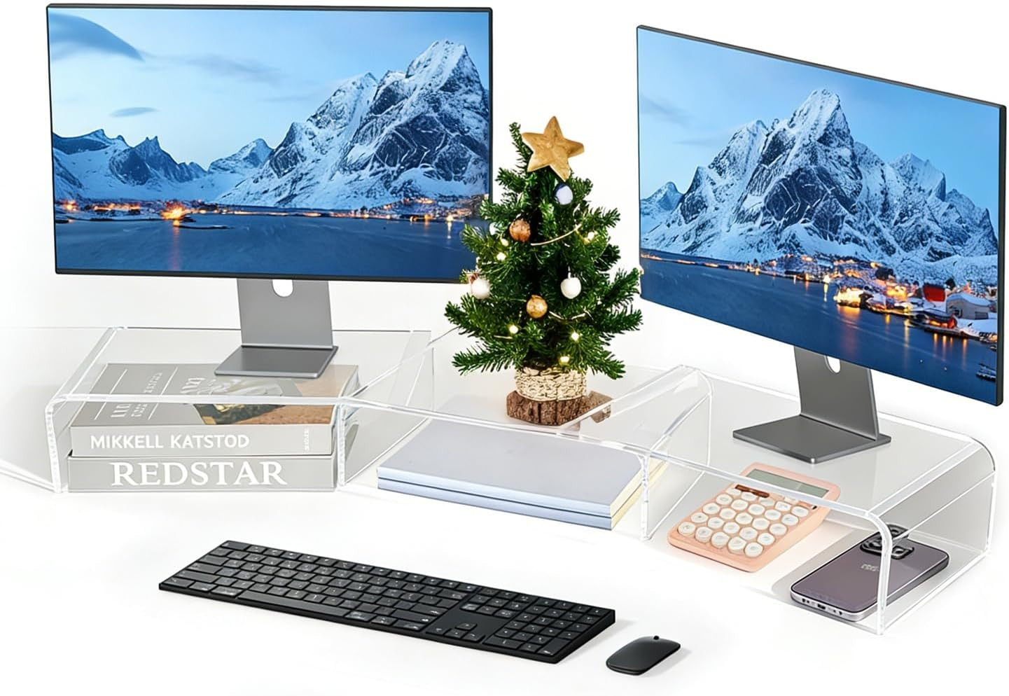 LEKETREE Acrylic Monitor Stand , Clear Monitor Stand for Desk, Computer Accessor