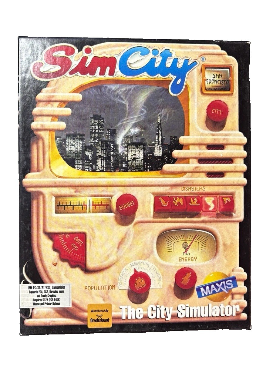 SimCity The City Simulator Big Box PC Game Maxis Broderbund 1990 IBM Vintage