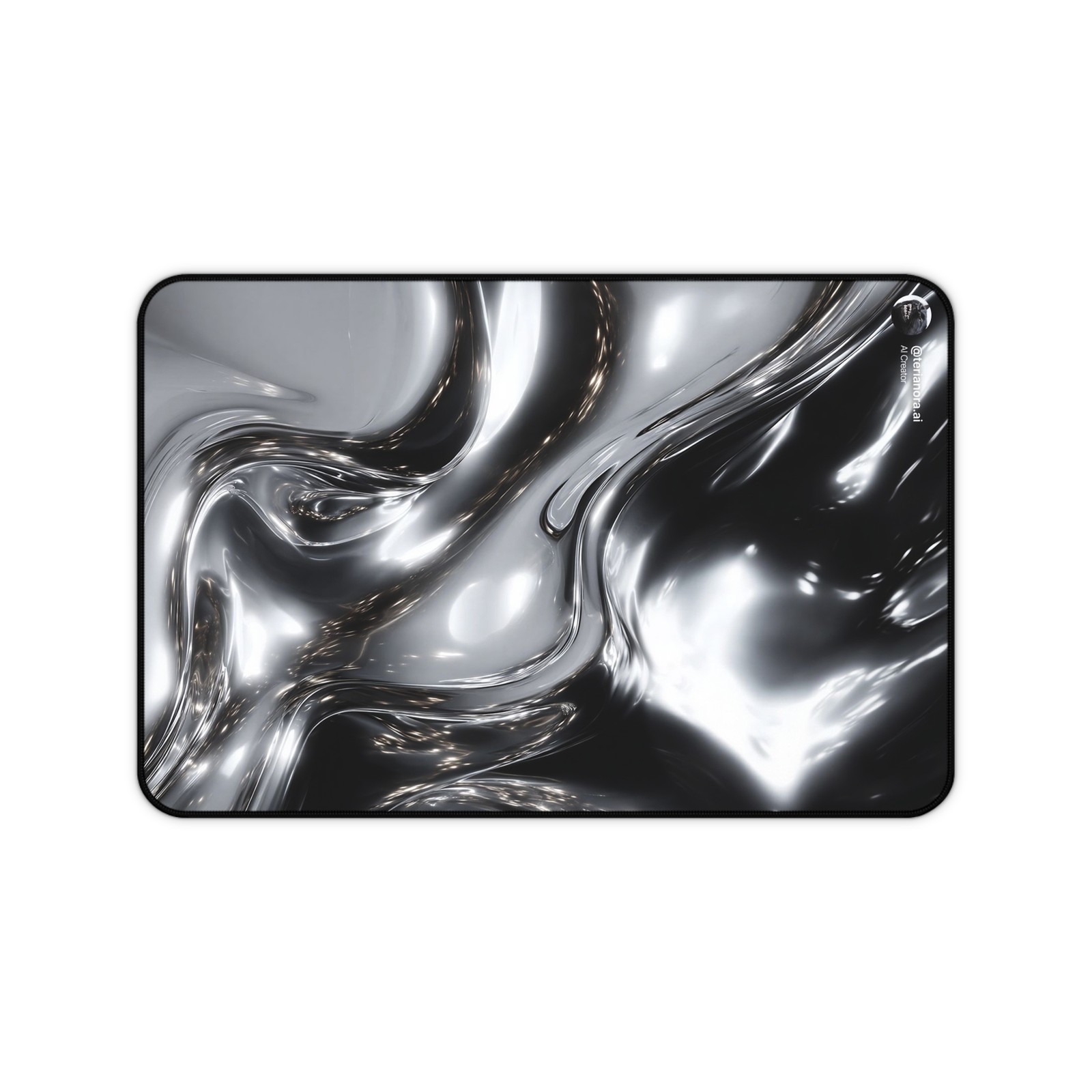 Liquid Chrome Swirl Desk Mat | Metallic Abstract Mousepad