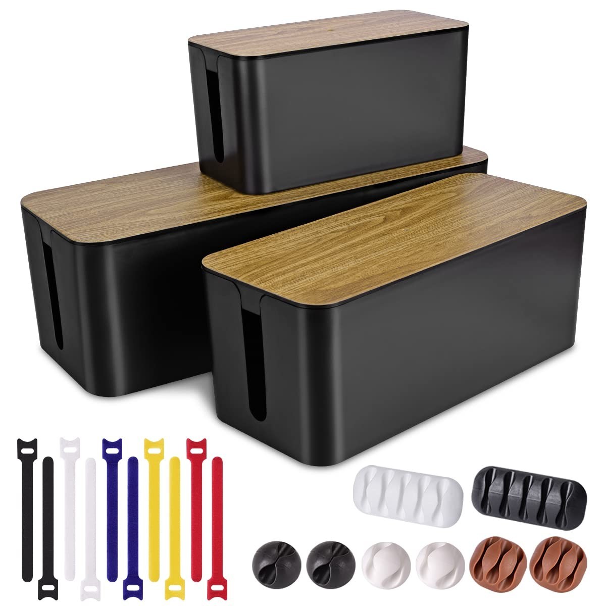 3 Pack Cable Management Box - Wire Organizer, Hide Cords & Clutter, Home Office