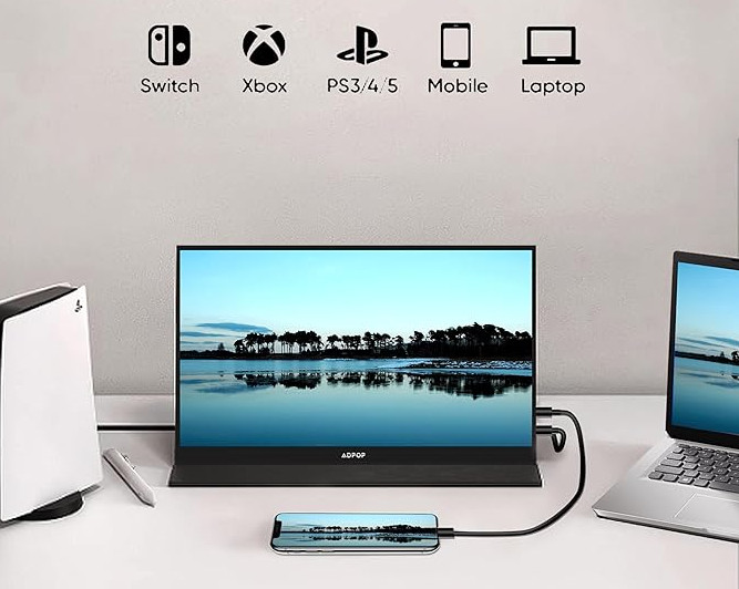 ADPOP Portable Travel Monitor 15.6” Screen FHD 1080P IPS USB-C mini HD