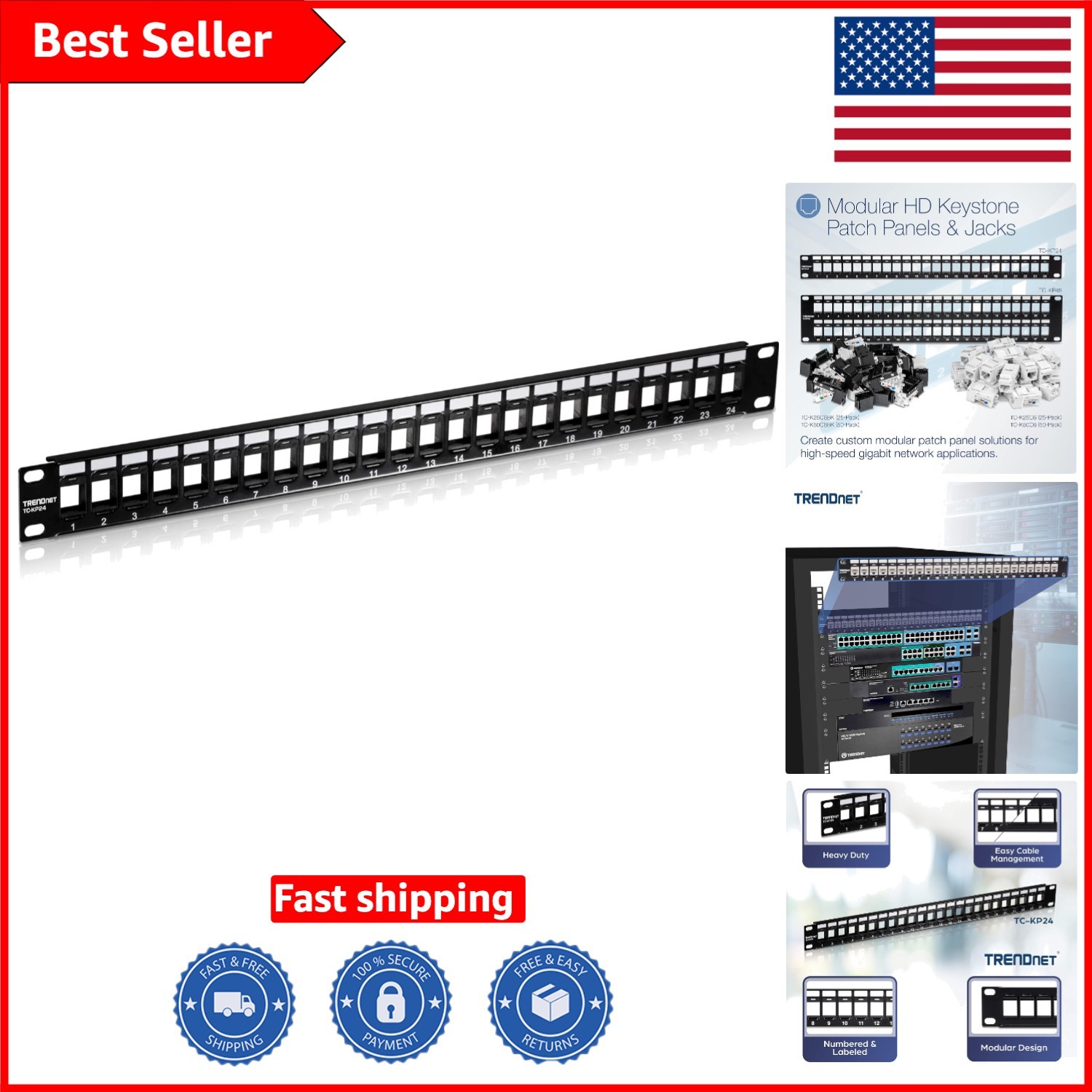 Robust 24-Port Ethernet Patch Panel - Secure Your Network with Reliable Design