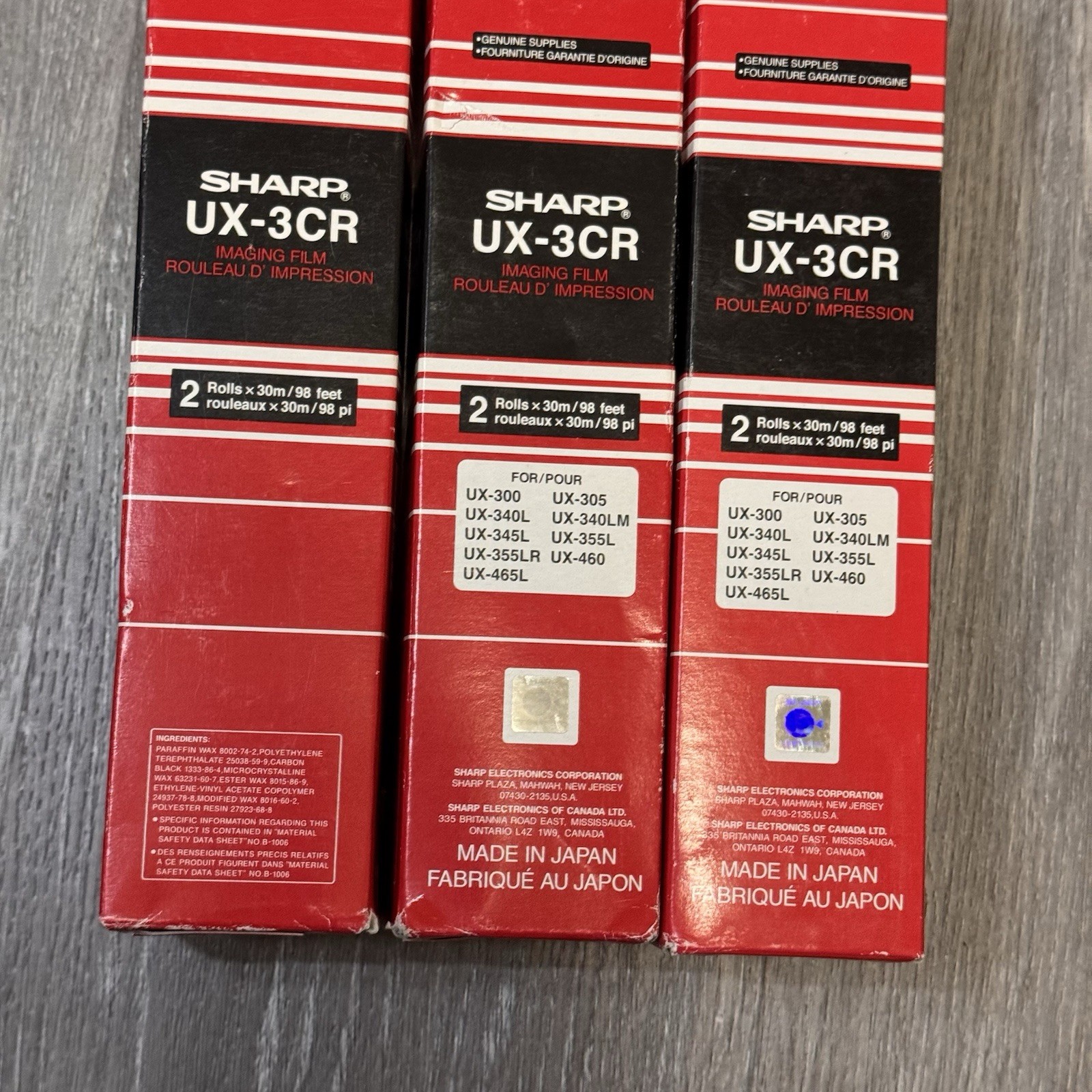 Lot Of 3 Sharp UX-3CR Imaging Film Fax Ribbon 2 Rolls x 30m (98 ft) Genuine OEM