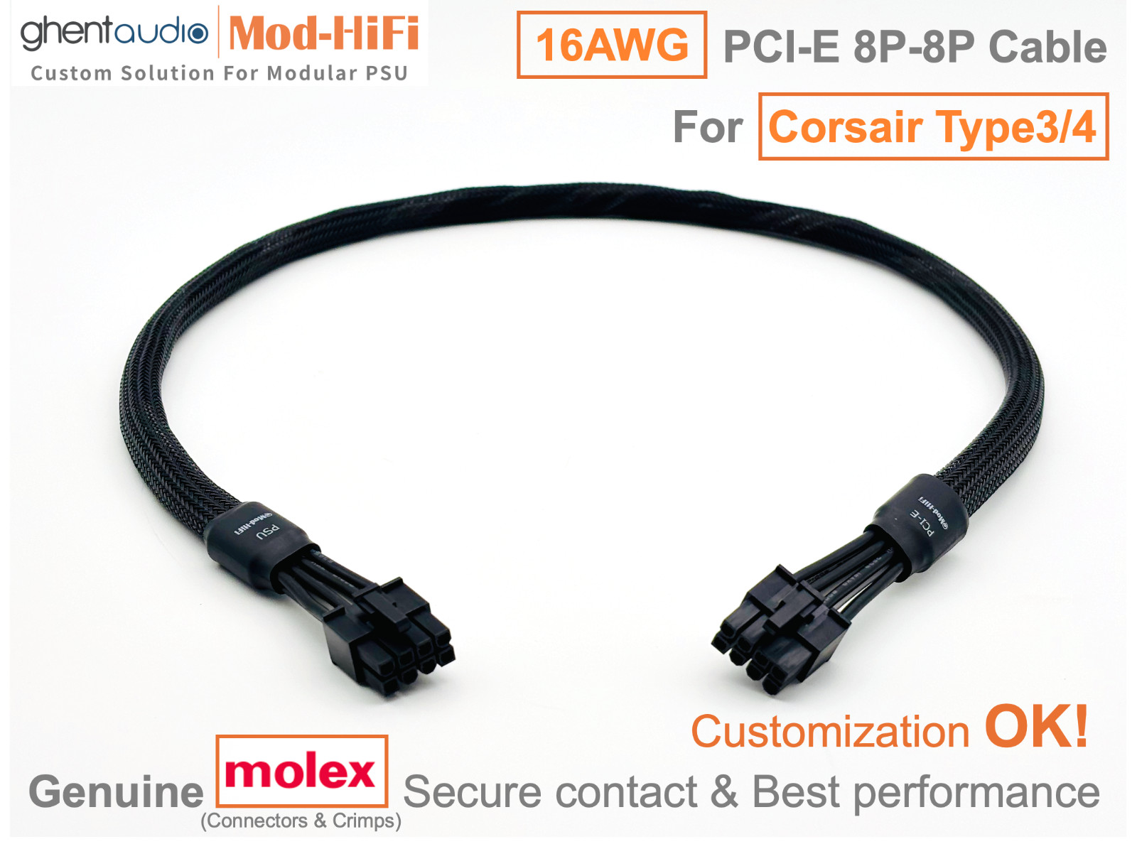 ⚡️16AWG PCI-E (GPU) 8-Pin Cable for Corsair AX Series AX1600i - 📏70cm / 27 inch