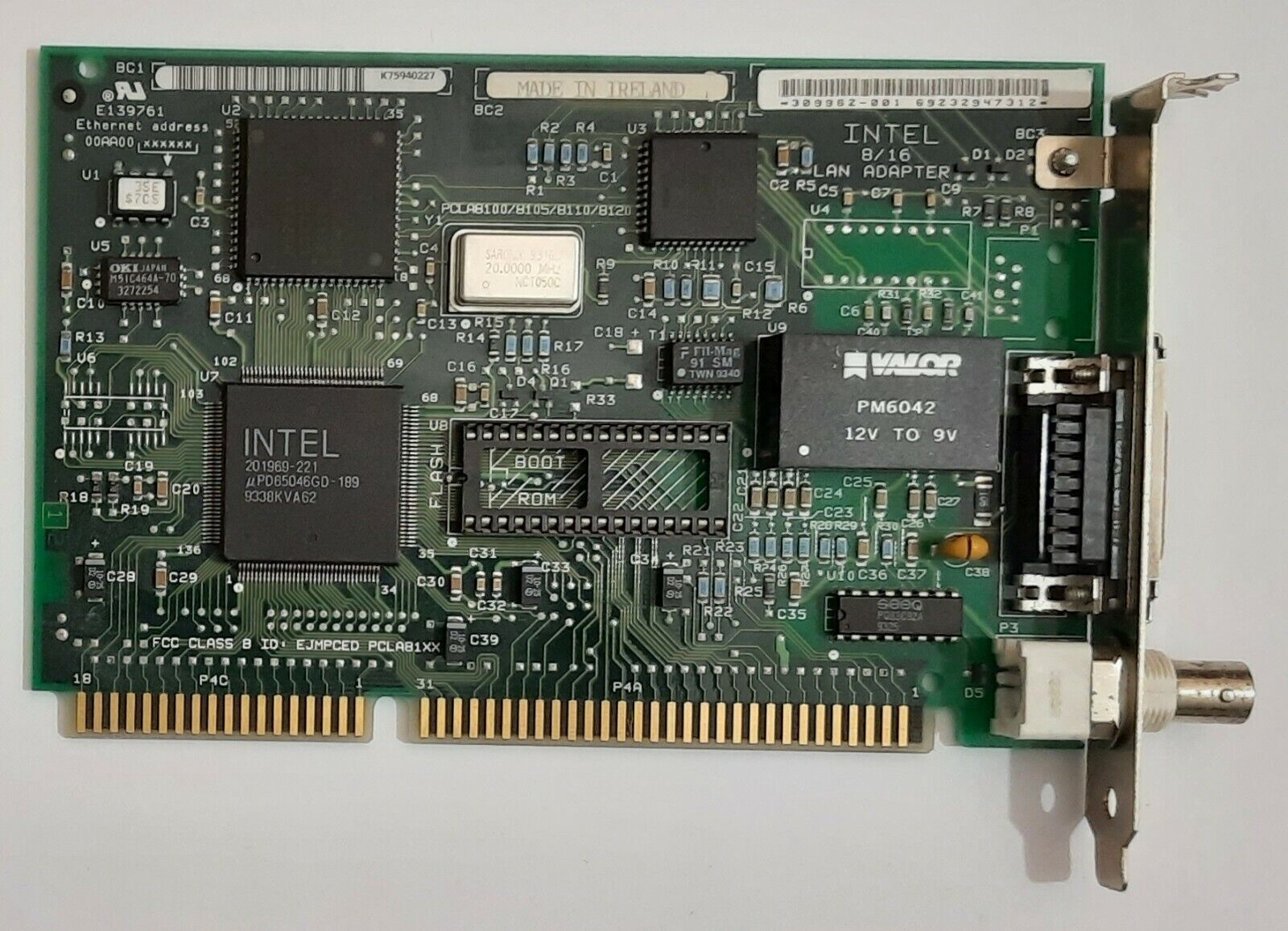 Intel 8/16 LAN Adapter ISA Network Card (BNC, Coax, Retro, 1993)