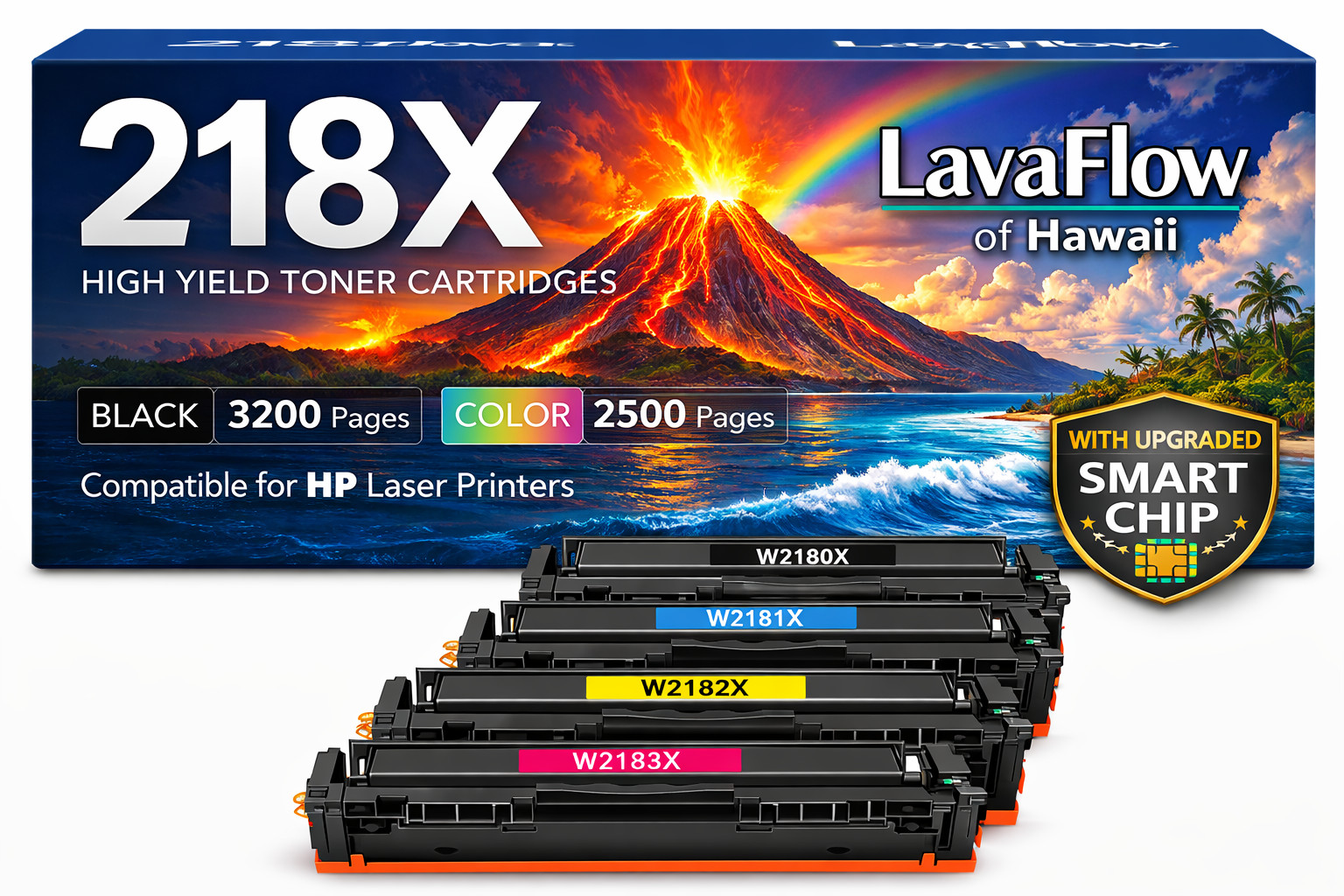 ** NEW HP Toner | 218X / 218A | Black / Color | Compatible | With Chips | 4-Pack