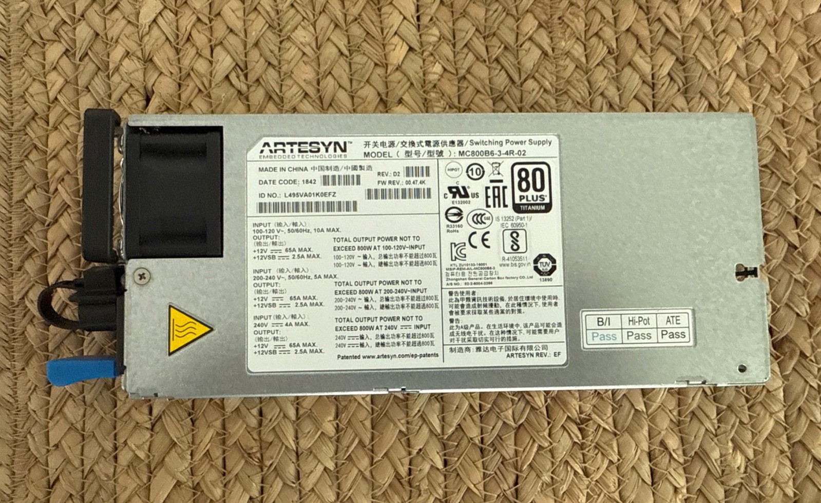 Lot 2-Artesyn MC800B6-3-4R-02 80 Plus Titanium 800W Switching Power Supply #S-61