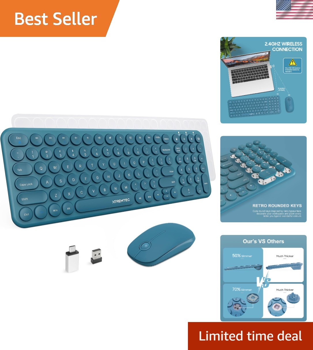 Cute Kawaii Wireless Keyboard Mouse Set - Compact & Ergonomic for Home Office