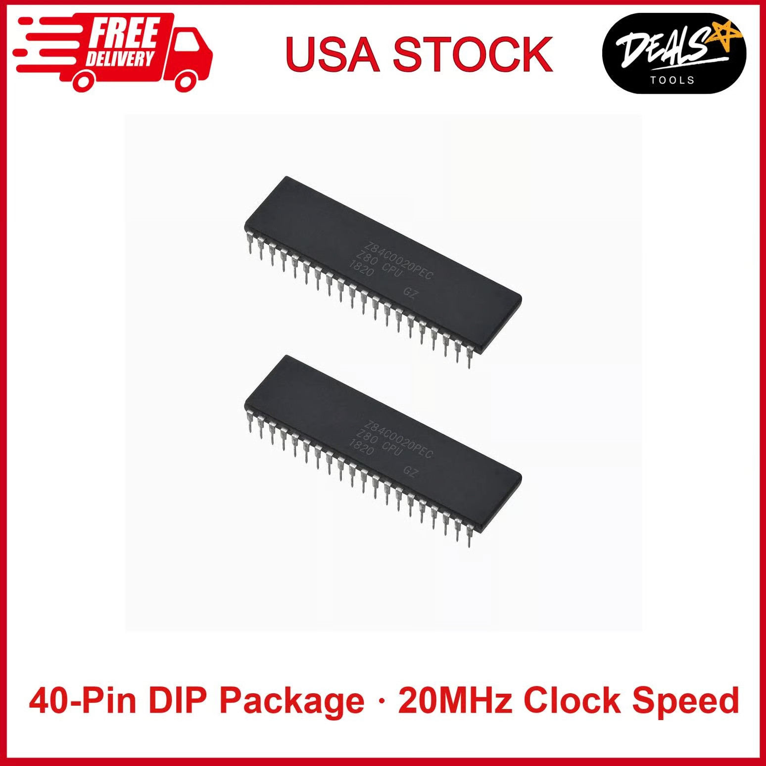 2 Pieces Z84C0020PEC Z80 Z80CPU IC CPU Microprocessor 20Mhz Speed, Dip-40.