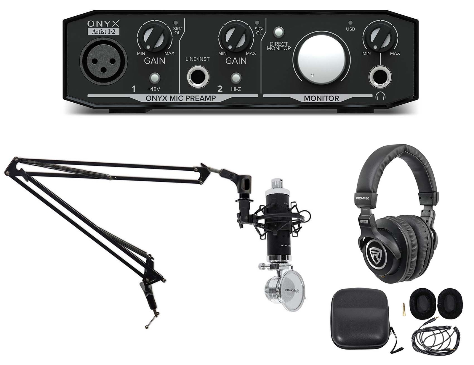 Mackie Podcast Podcasting Recording Bundle w/ Interface+Mic+Headphones+Boom