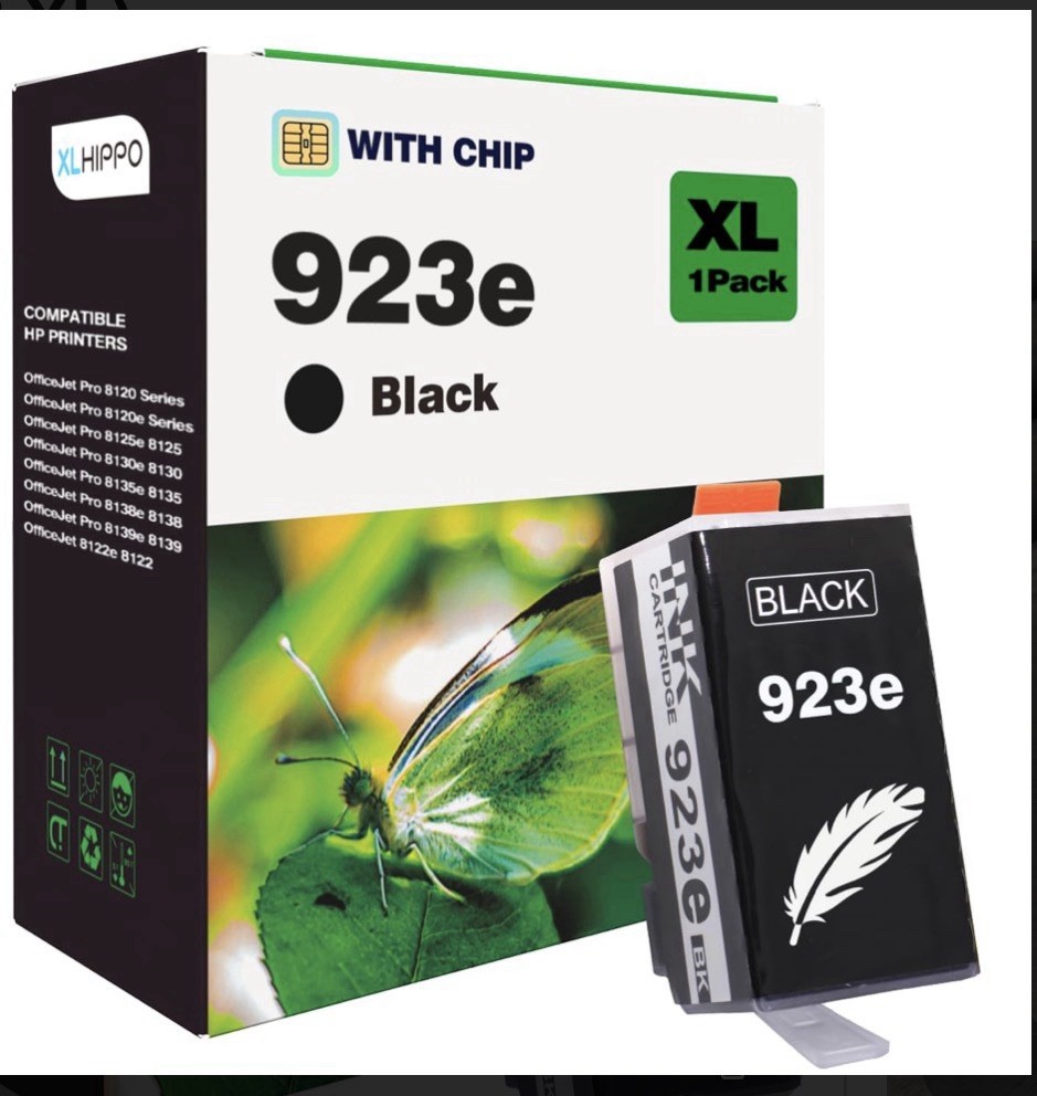 XLHIPPO 923e Black Compatible Ink Cartridge w/ Chip for HP OfficeJet Pro 8120