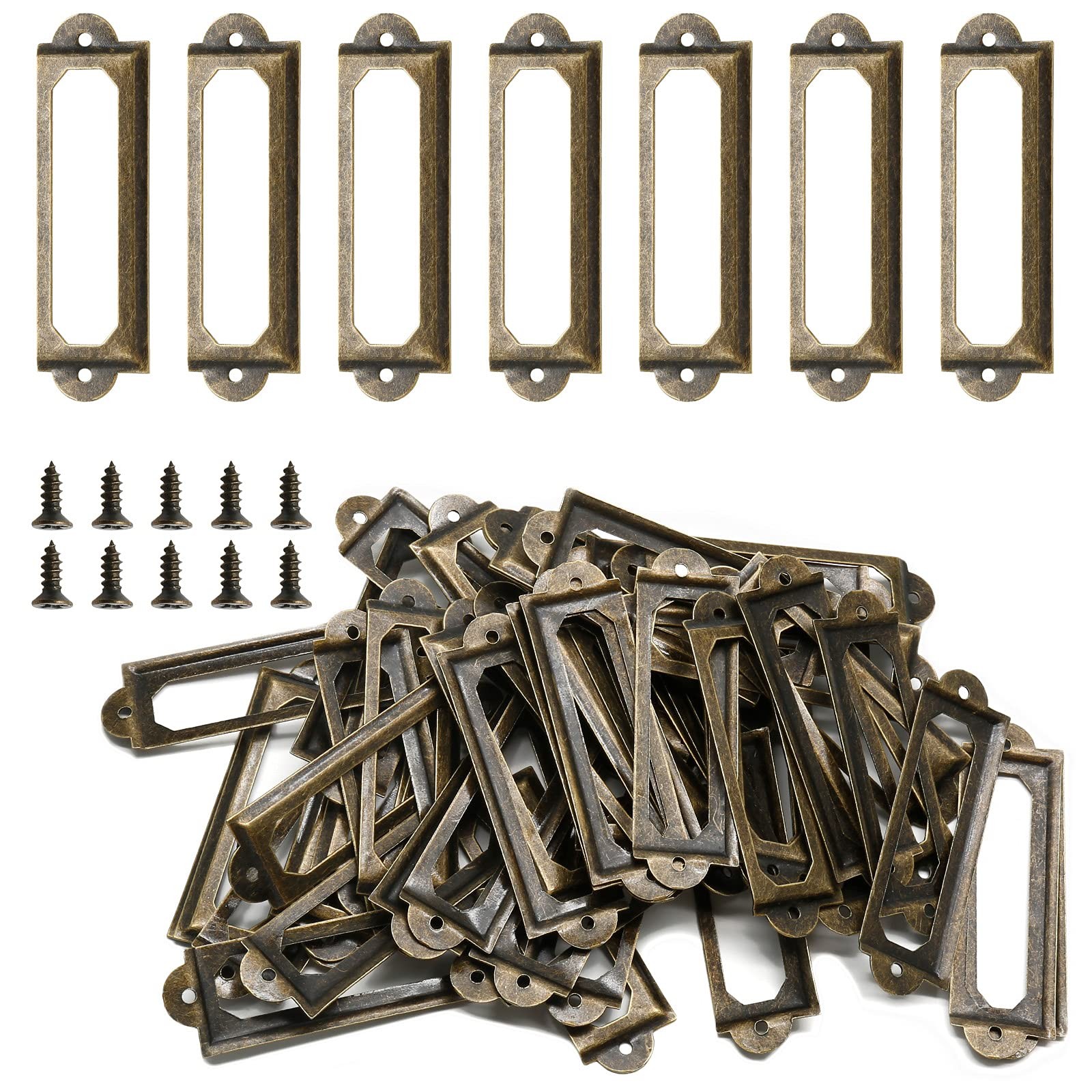 50Pcs Metal Library Label Holders, File Cabinet Label Frames with Screws, Car.