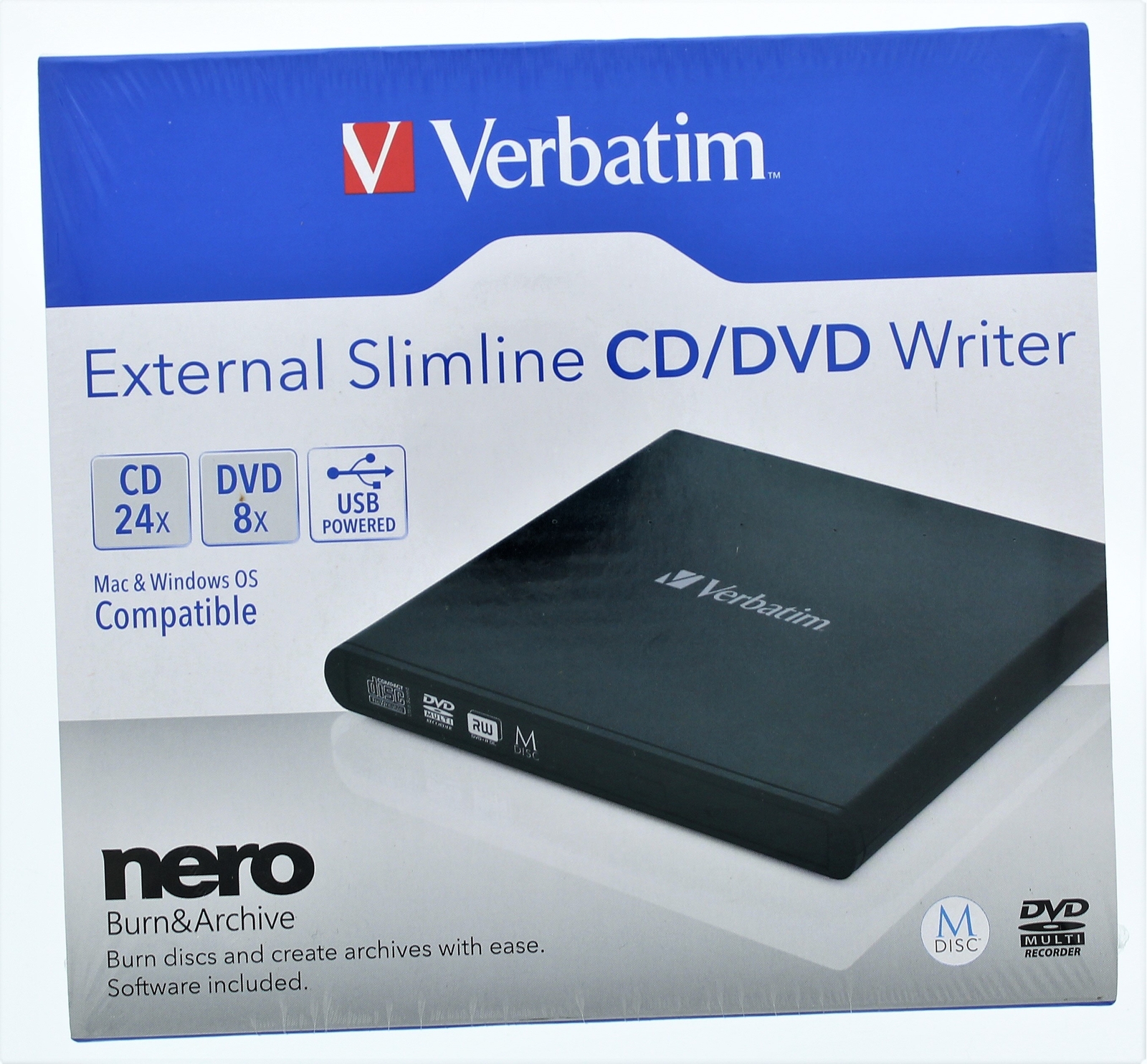 Verbatim External Slimline CD/DVD Writer Mac & Windows OS Compatible