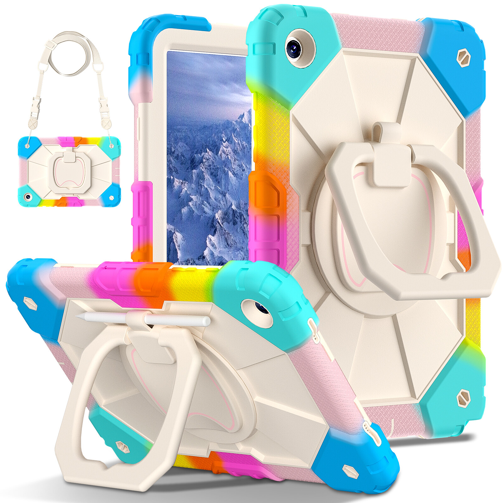 For Samsung Galaxy Tab A9 Plus/A9/ A11+ Heavy Duty Rotating Stand Case w/ Strap