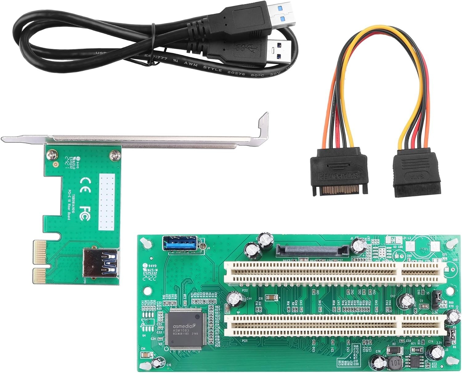 PCIe 1X to Dual Pci Slot Expansion Card PCI-Express 1X Male to PCI Female Ada...