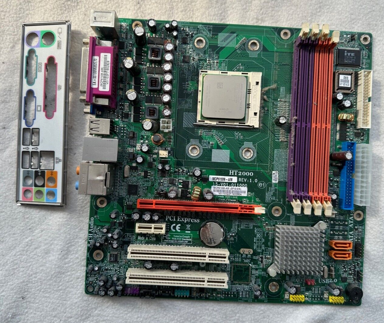 ECS MCP61PM-AM REV 1.0 HT2000 Micro ATX AM2 Motherboard + I/O Shield + CPU...