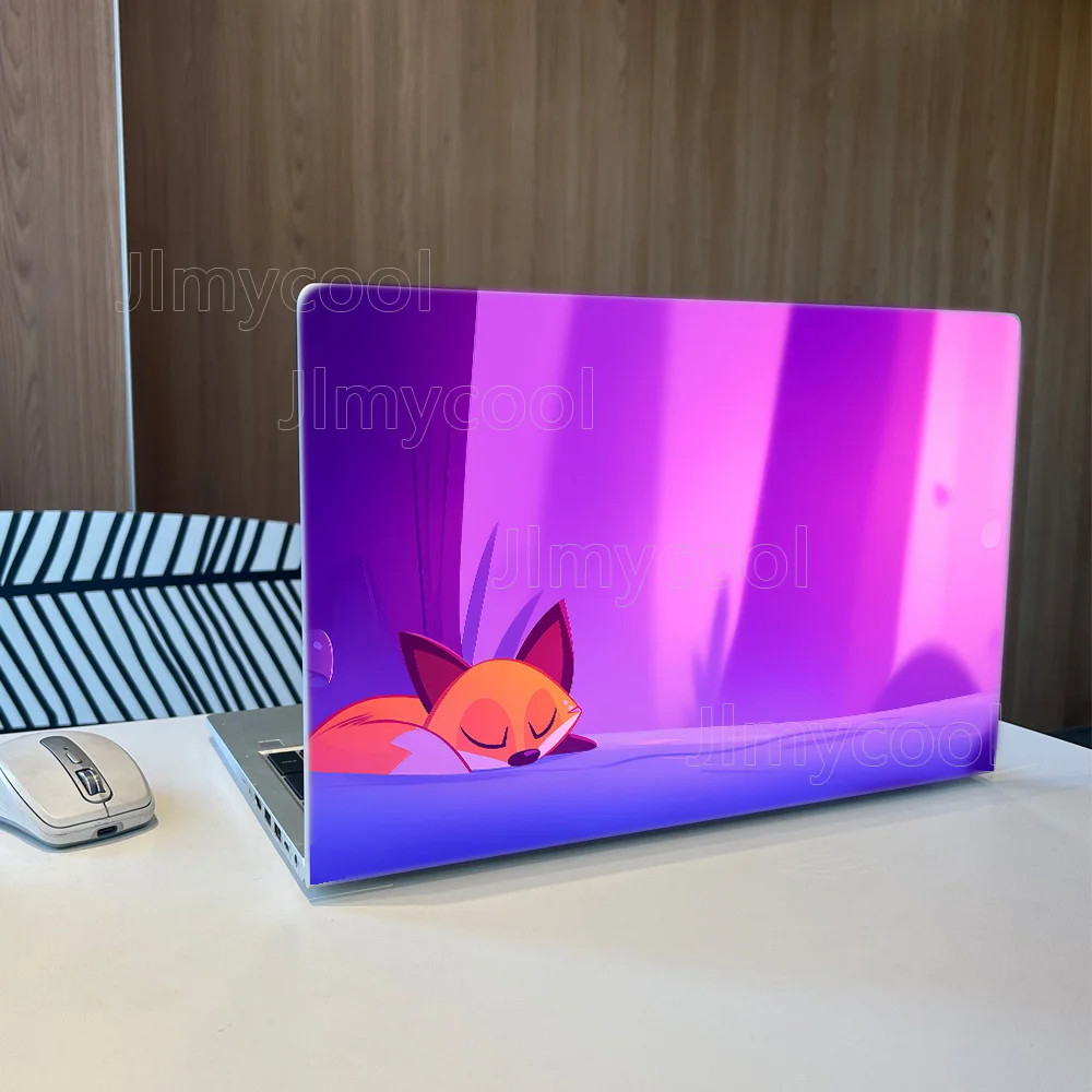Cute Sleeping Fox Purple Gradient Decor Minimalist Cartoon Laptop Skin