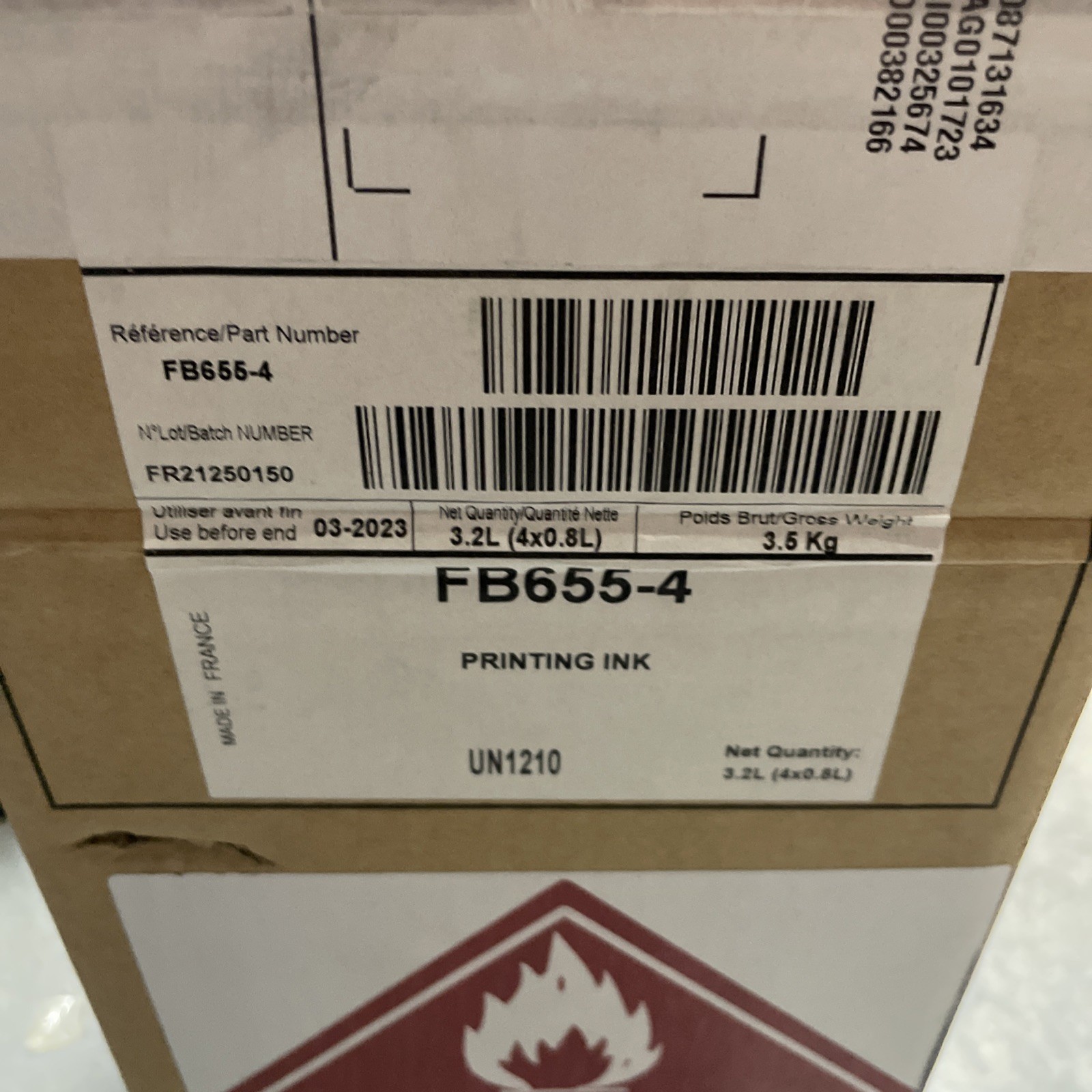 MARKEM IMAJE FB655 Ink  4 x 0.8L for Continuous Inkjet Printer expired