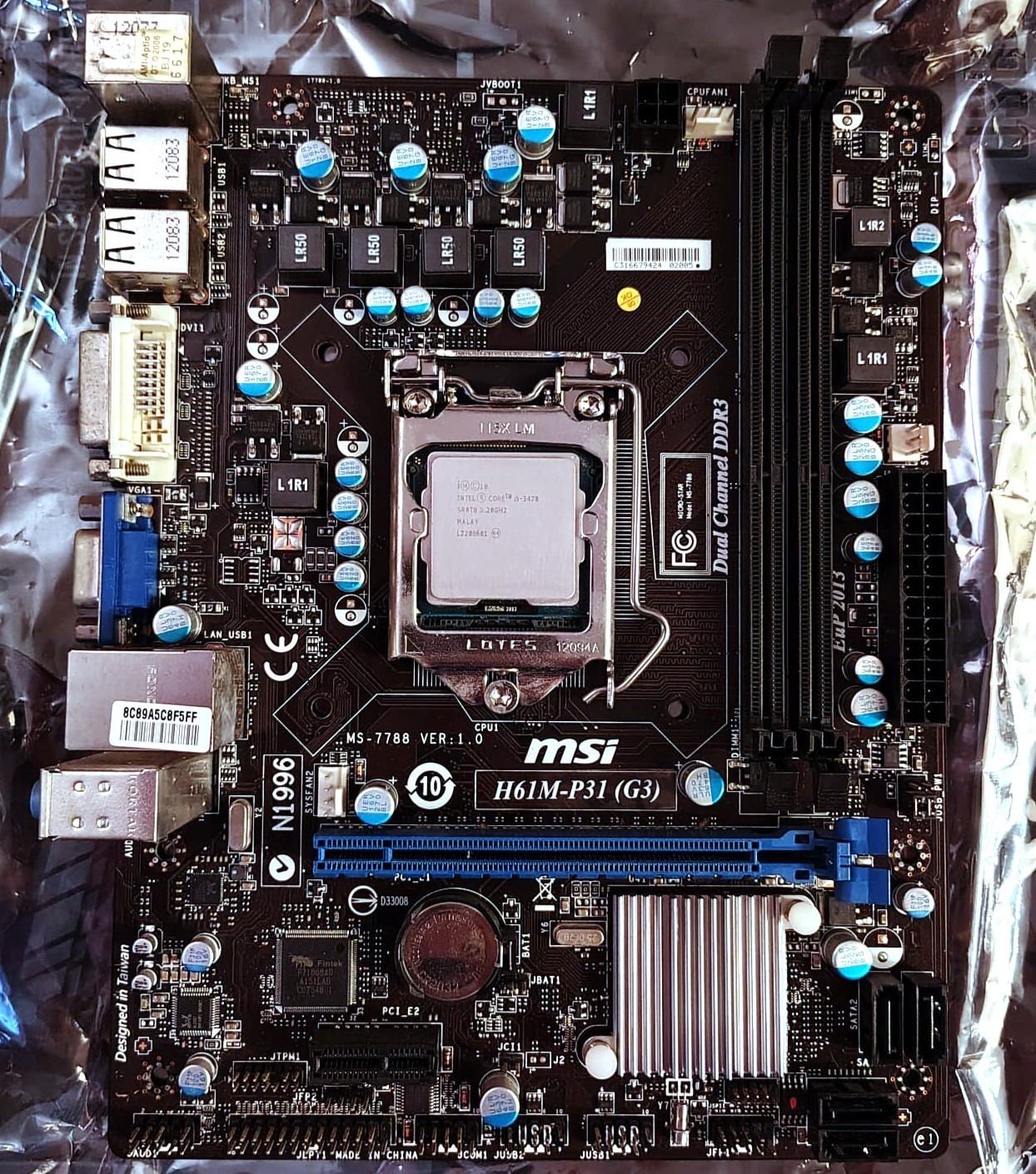 MSI H61M-P31 (G3) Motherboard w/ Intel Core i5-3470 LGA1155 DDR3– Tested Working