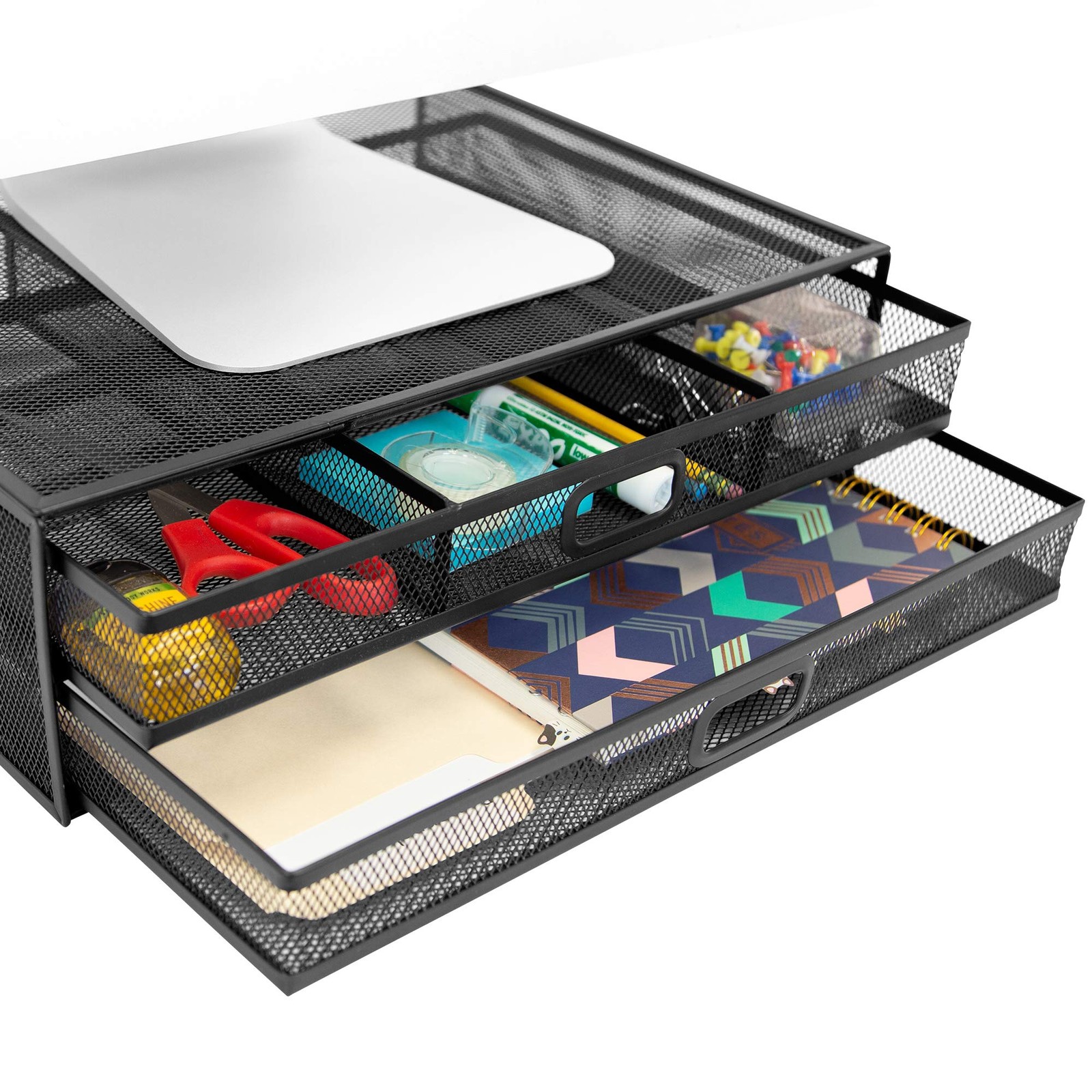MOUNT-IT Computer Monitor Stand With Drawers, Metal Mesh Riser and Organizer...