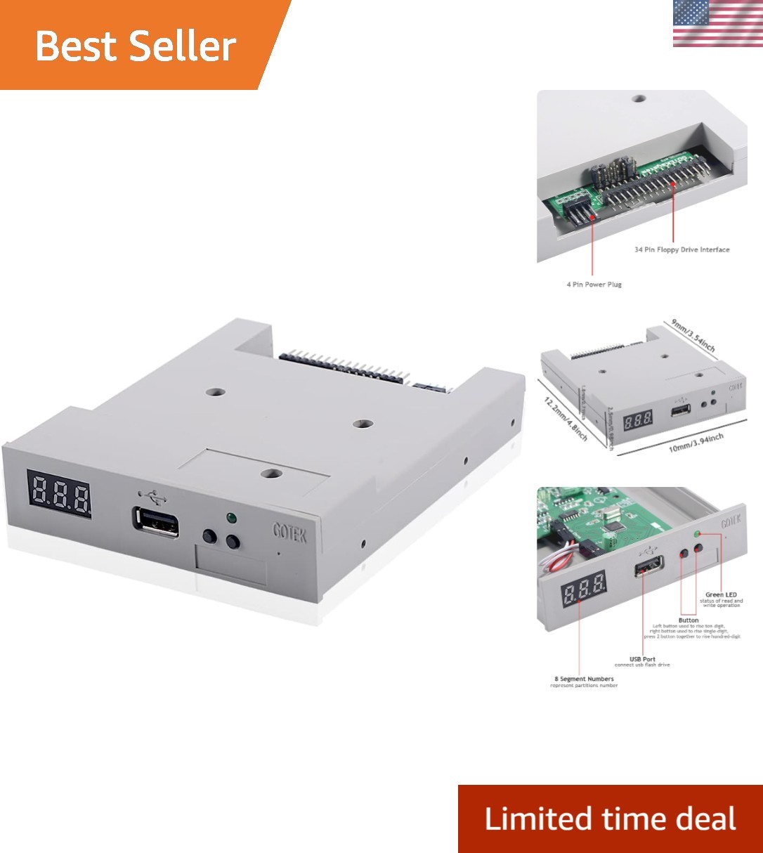 Compact 1.44MB USB Floppy Drive Emulator for Industrial Textile Equipment