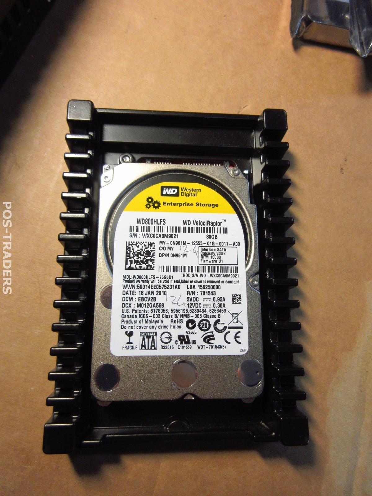 Dell Raptor 80GB SATA 10K 3.5" HDD WD800HLFS-75G6U1 0N961M N961M INCL TRAY