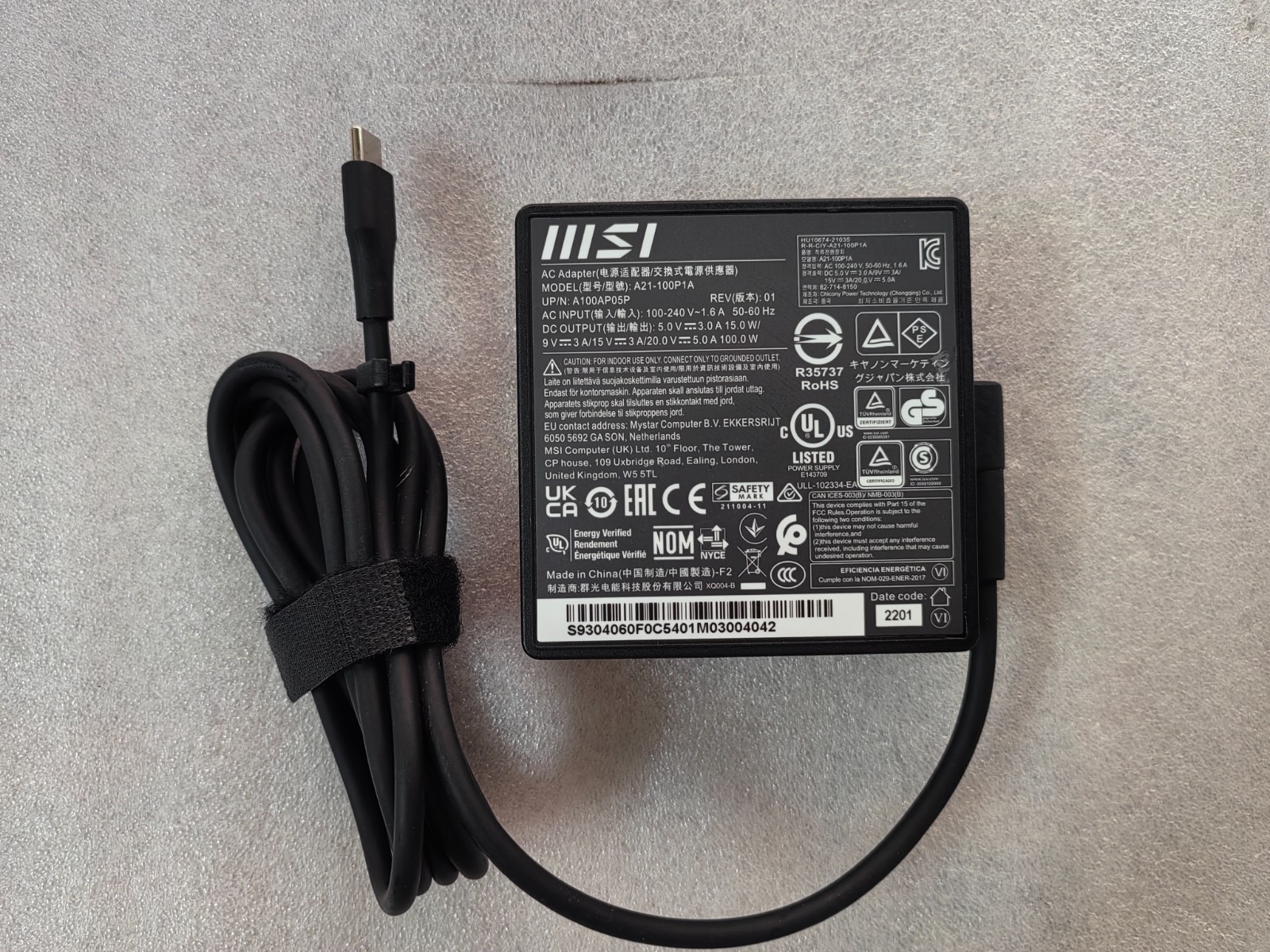 For MSI Stealth 17Studio A13VI RTX4090 OEM A21-100P1A 20V 5A Type-c 100W Adapter