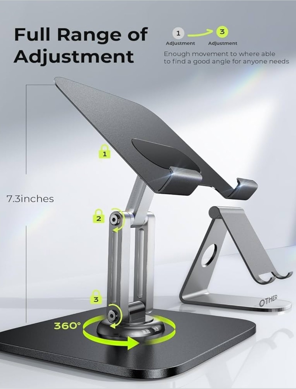 LISEN Adjustable Tablet Stand for Desk or Counter, Rotating Display Stand
