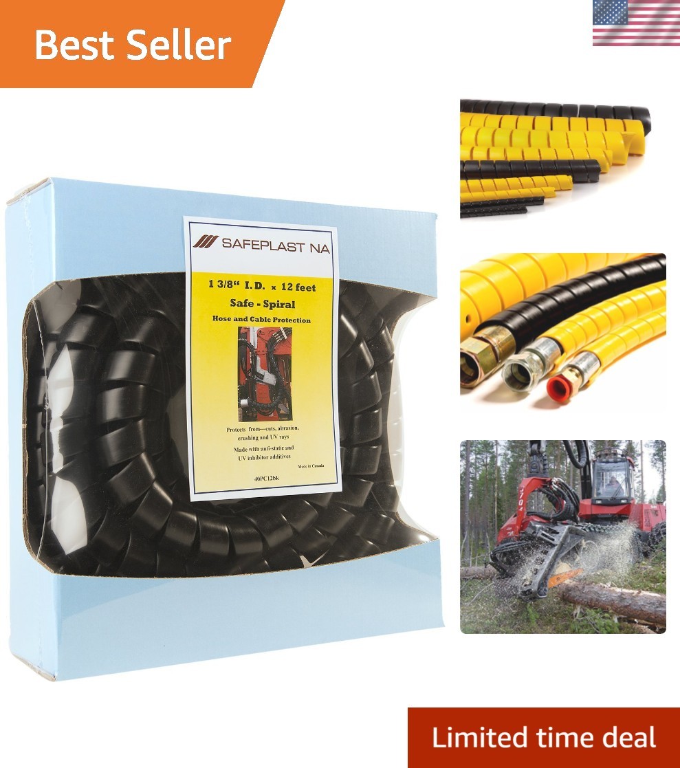 Durable Spiral Wrap Hose & Cable Protector - 12ft Black HD-PE for Industrial Use